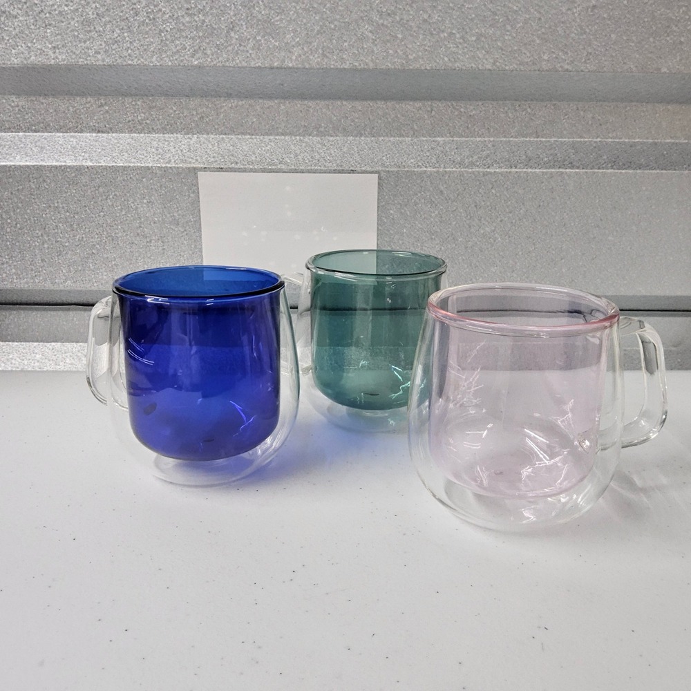 Double‎ Wall Glass Coffee Mugs Set of 3 Colorful Tea Cup
